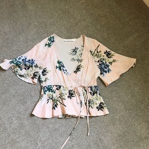 ASTR flutter sleeve surplice floral top